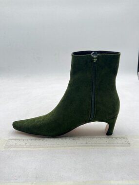 miss left Green-suede Side Zipper Low Heel Ankle Boots Square Toe Ladies Booties